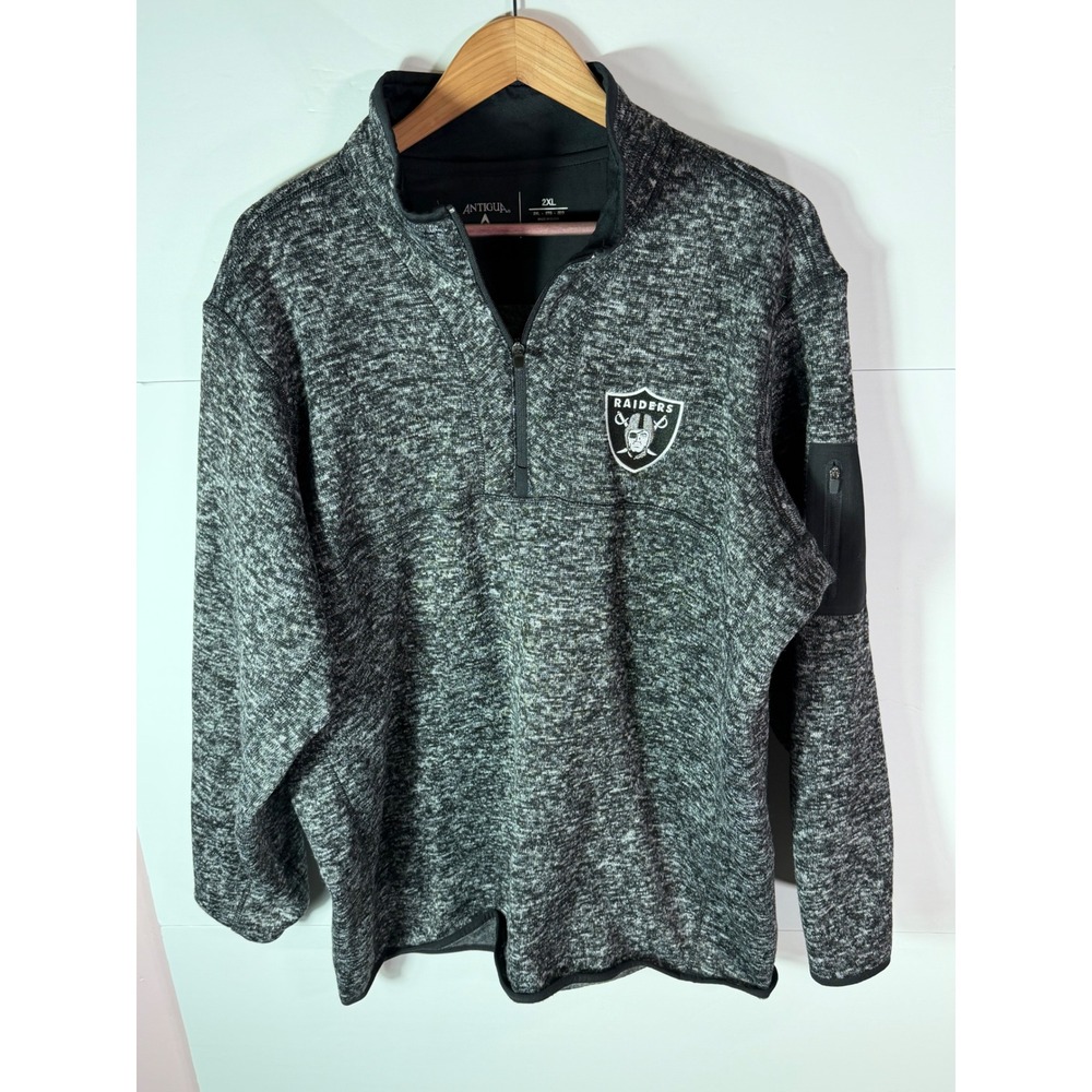 Antigua NFL Las Vegas Raiders Mens 2XL Quarter Zip Heathered Pullover Sweater